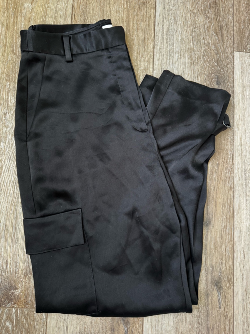 Babaton Black Satin Look Cargo Pants Size 10 Minimalist Utility Trousers